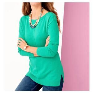 Talbots Button Shoulder Green Long Sweater Size M Pullover